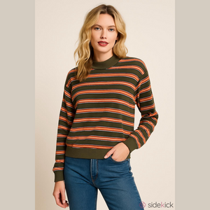 Wild Fable cotton cropped sweatshirt striped green orange long sleeves L